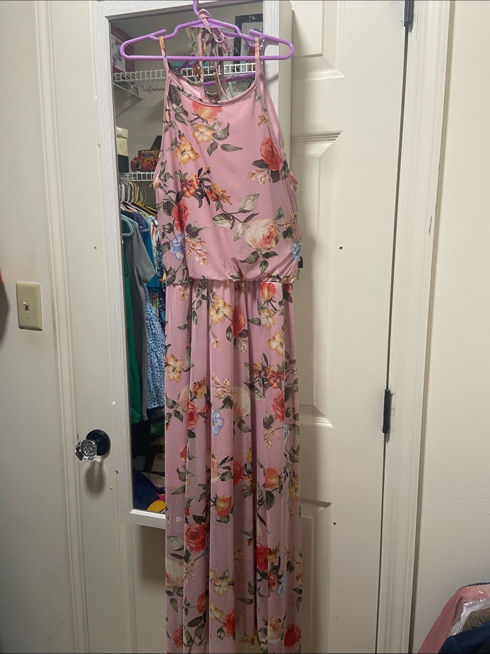 Ava & Yelly girls maxi dress. long pretty pink floral dress